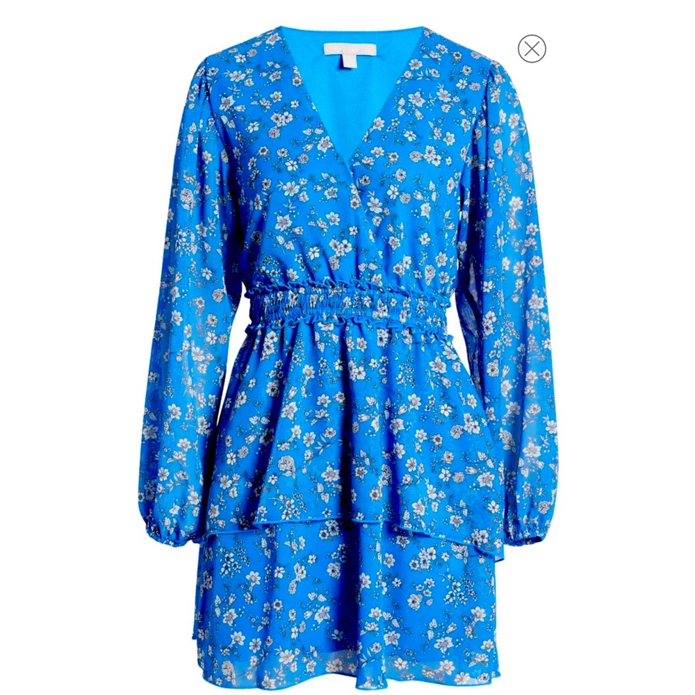 Chelsea28 Blue Floral Print Long Sleeve Minidress size XL